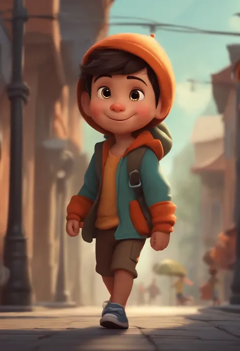 there is a cartoon boy walking down a street, childrens art in artstation, cute cartoon character, single boy concept art, digital cartoon painting, inspired by Goro Fujita, cartoon character, pixar cartoon style, adorable digital painting, animation chara...