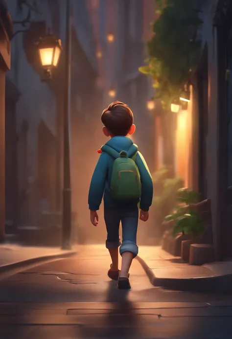 there is a cartoon boy walking down a street, childrens art in artstation, cute cartoon character, single boy concept art, digital cartoon painting, inspired by Goro Fujita, cartoon character, pixar cartoon style, adorable digital painting, animation chara...