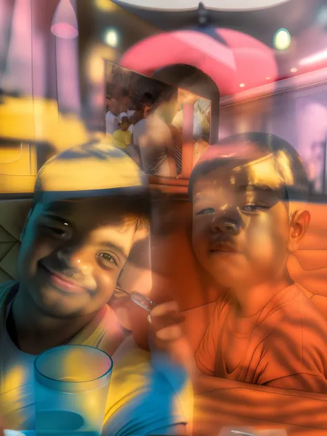 Theres a man and a boy sitting at the table with a glass, with a kid, Ronaldo Luis Nazario da Lima, Fotografia selfie 8k, Ronaldo Luis Nazario de Lima, Postagem 4k, 4 k post, Emad Mostaque, Condutor de Ene, Directed by: Nandor Soldier, na copa do mundo, co...