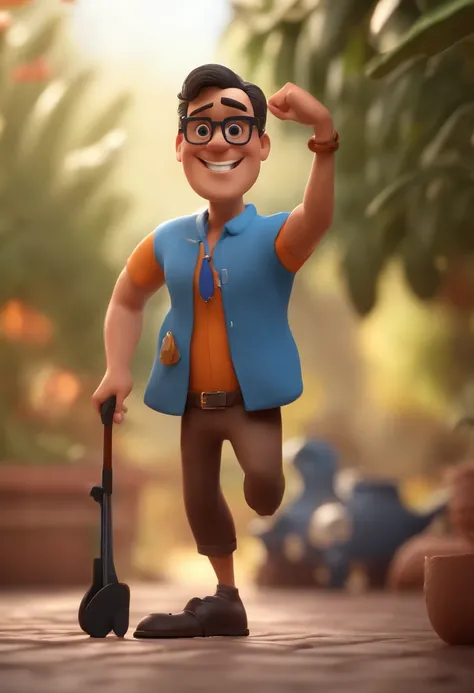 Cartoon character of a man with black glasses and a blue shirt, animation character, Caractere estilizado, animation style rendering, 3D estilizado, Arnold Maya render, 3 d render stylized, toon render keyshot, Personagem 3D, Personagem 3D, 3d rendering st...