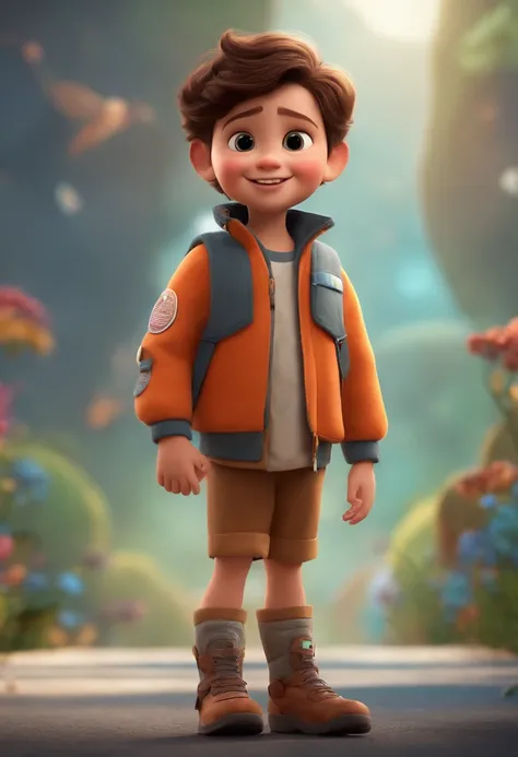 a happy cute kid standing short hair, vestindo uma fantasia espacial, , fundo branco, barnet, Tom, Estilo Pixar, ....3d, desenhos animados, rosto detalhado, asymmetrical 16k