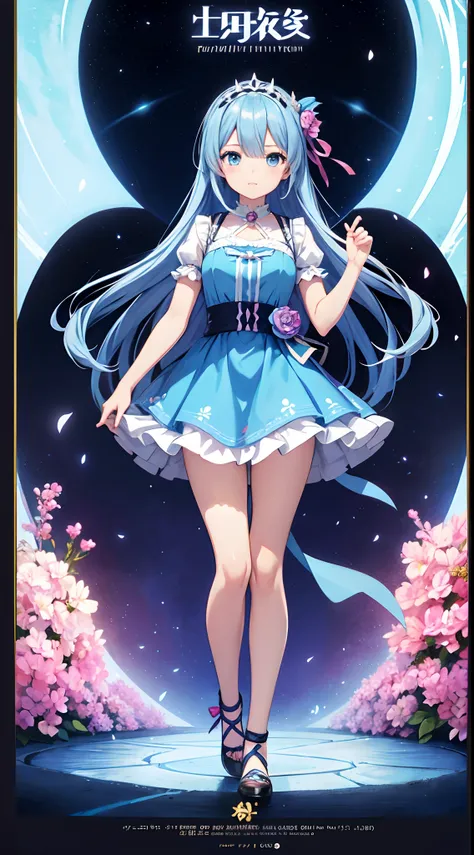 Anime girl in a blue dress with flowers, Light blue long hair、Twin-tailed、Cute anime waifu in a nice dress, loli in dress, rem rezero, offcial art, Anime princess, Lori, beatrice blue, zerochan art, royal elegant pose, official artwork, splash art anime lo...