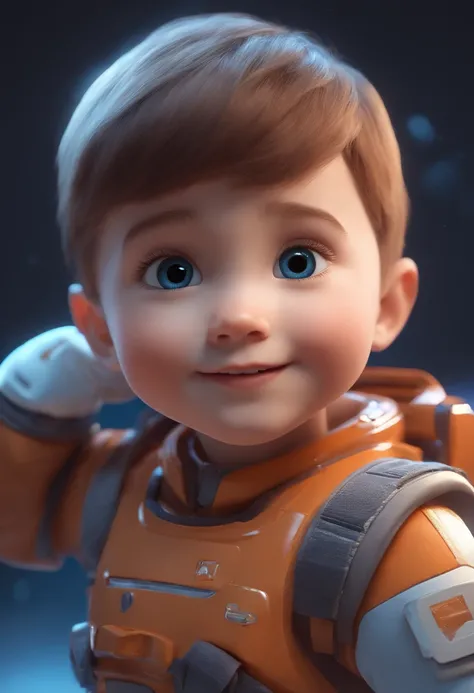 (a happy cute kid,vestindo uma fantasia espacial), short hair,white background, bright lighting, barnet, 3D render, toon style, Pixar-style, highly detailed face, asymmetrical features, ultra-detailed textures, vibrant colors, 16k resolution.