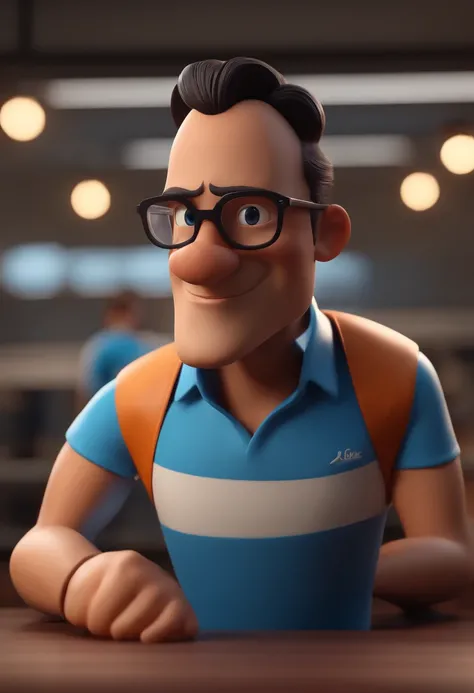 Cartoon character of a man with black glasses and a blue shirt, animation character, Caractere estilizado, animation style rendering, 3D estilizado, Arnold Maya render, 3 d render stylized, toon render keyshot, Personagem 3D, Personagem 3D, 3d rendering st...