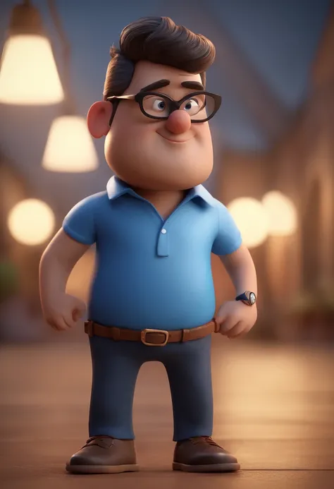 Cartoon character of a man with black glasses and a blue shirt, animation character, Caractere estilizado, animation style rendering, 3D estilizado, Arnold Maya render, 3 d render stylized, toon render keyshot, Personagem 3D, Personagem 3D, 3d rendering st...