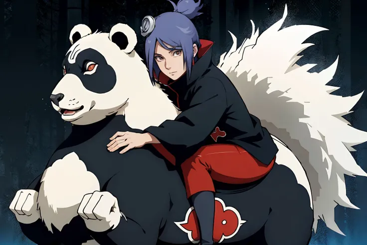 a Konan (naruto) RIDING ON panda, perfect bodies,