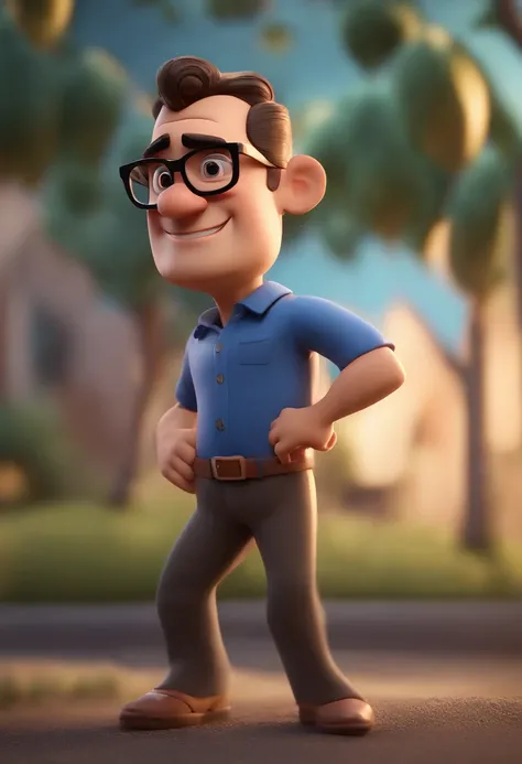 Cartoon character of a man wearing black glasses and a blue shirt, um personagem animado, Caractere estilizado, animation style rendering, 3D estilizado, Arnold Maya render, 3 d render stylized, toon render keyshot, Personagem 3D, Personagem 3D, 3d renderi...