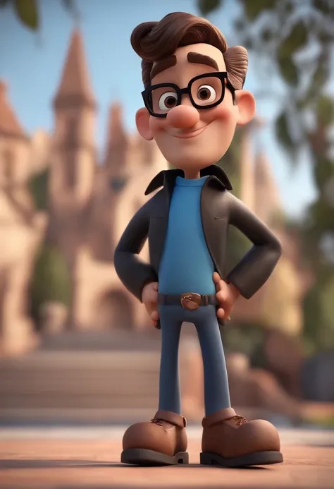 Cartoon character of a man with black glasses and a blue shirt, animation character, Caractere estilizado, animation style rendering, 3D estilizado, Arnold Maya render, 3 d render stylized, toon render keyshot, Personagem 3D, Personagem 3D, 3d rendering st...