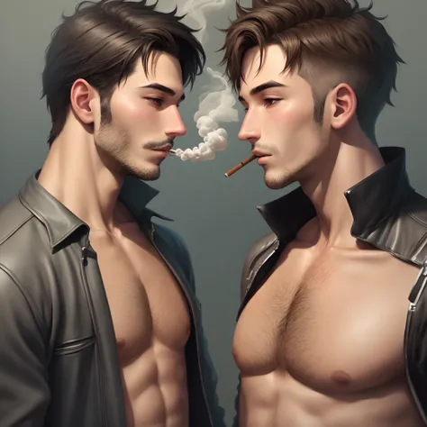 smokeing　male people　illustratio