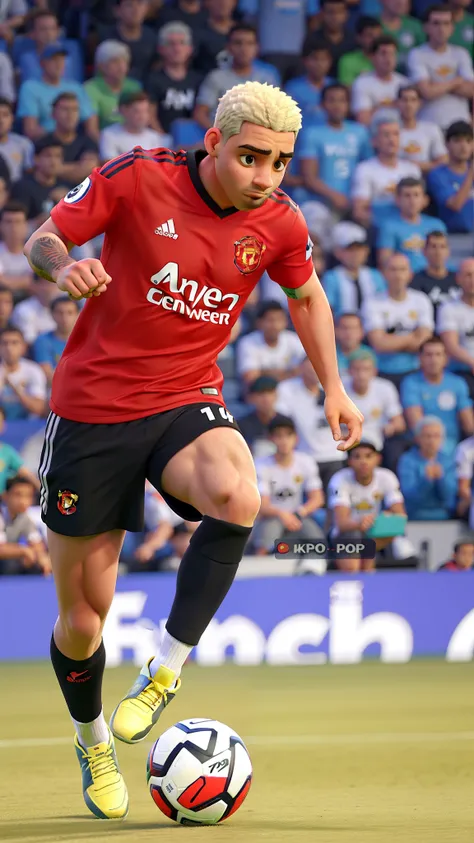 jogador com a camiseta do Manchester united em campo jogando bola