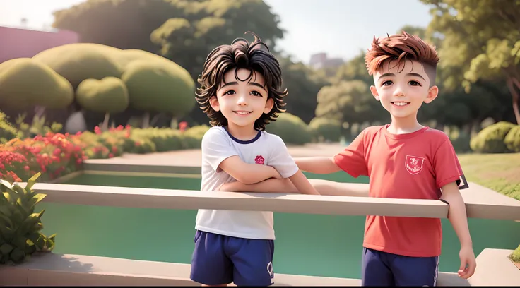 Menino de 5 anos, moreno, cabelo castanho e sorridente