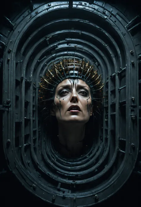 modern art style on the theme of "1997 film event horizon" in the style of stefan gesell, golden ratio, horrible scene, fear, de...