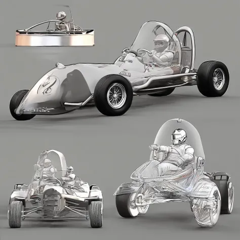 "Make a Disney Pixar-style picture, em 3d" Um piloto de kart, em um kart azul, capacete