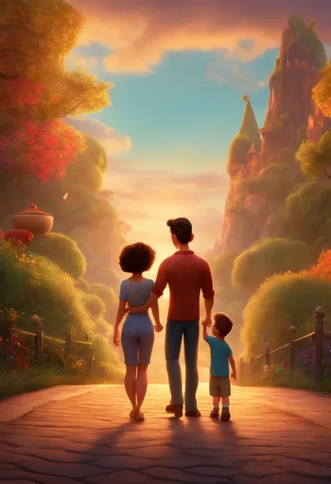 Disney Pixar, family, a man , a woman, a boy , a baby, happy