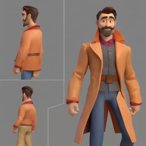 Criar um personagem no estilo Pixar. Trata-se de um homem de 42 anos, 85 quilos com barba, Branco, com cabelos castanhos curtos e um quiff, e olhos castanhos. No glasses He must be facing, com uma paisagem de natureza no fundo