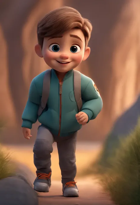 a happy cute kid standing short hair, vestindo uma fantasia espacial, , fundo branco, barnet, tom, Estilo Pixar, ..3d, desenhos animados, rosto detalhado, asymmetrical 16k