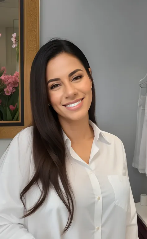 Smiling attractive woman in white shirt standing in a dental office, Alanis Guillen, Lorena Avarez, Karla Ortiz, Magda Torres Gurza, Directed by: Nandor Soldier, fernanda suarez, julia fuentes, Marischa Becker, imagem de perfil, by Amelia Peláez, by Gina P...