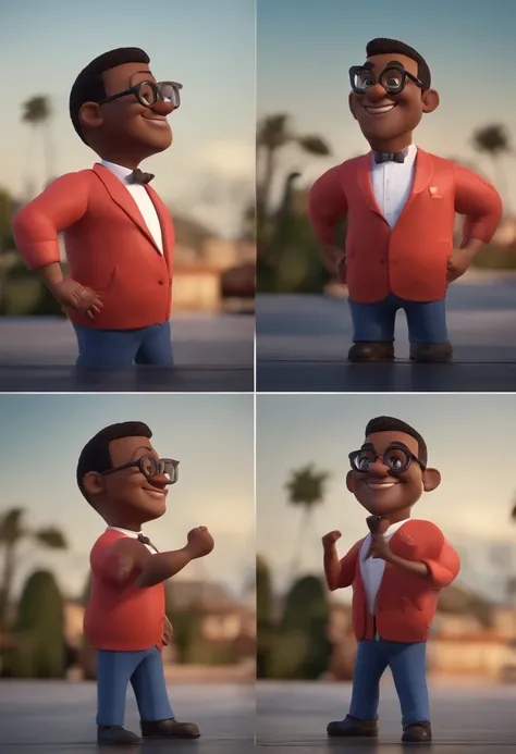 Personagem de desenho animado de um homem negro, enfermeiro esteticista, wearing black coat glasses gives the Victorious brand an animated character, Caractere estilizado, animation style rendering, 3D estilizado, Arnold Maya render, 3 d render stylized, t...