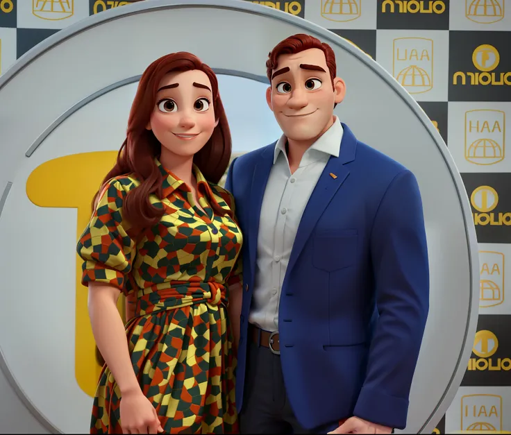 Casal (homem moreno e mulher branca) no estilo Disney Pixar, alta qualidade, melhor qualidade.