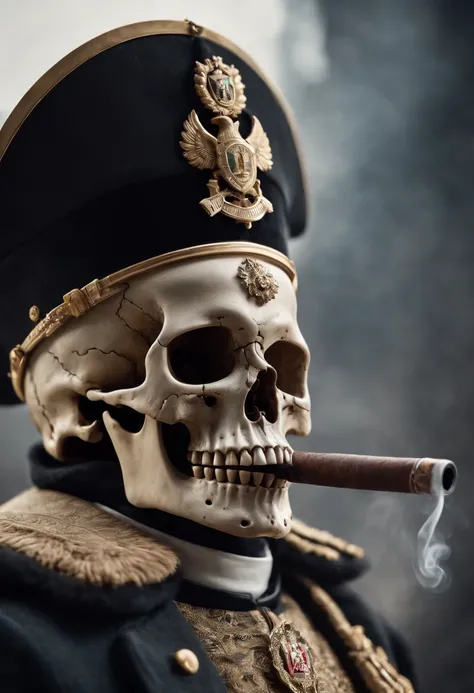 Logo with coat of arms of a skull with antique military helmet smoking cigar