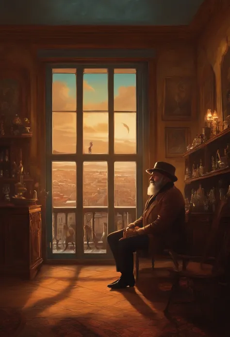 Theres a man with a beard and hat in a room, Arte em primeiro plano : Eloy Morales, Josana Gonzales, Genndy Tartakovsky, Cyril Rolando e M. w kaluta |, Cyril Rolando e M.w kaluta |, Directed by: Hugo Sanchez Bonilla, frank kozik, instagram post, Josana Gon...