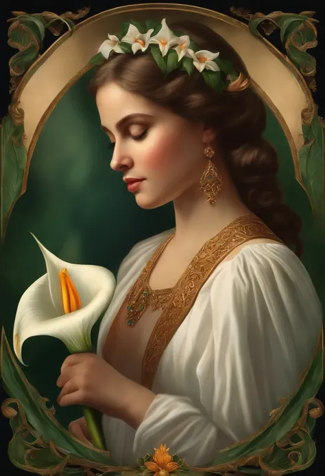 Company icon of a girl holding an Arum lily, e diz CalaSerena sobre ele