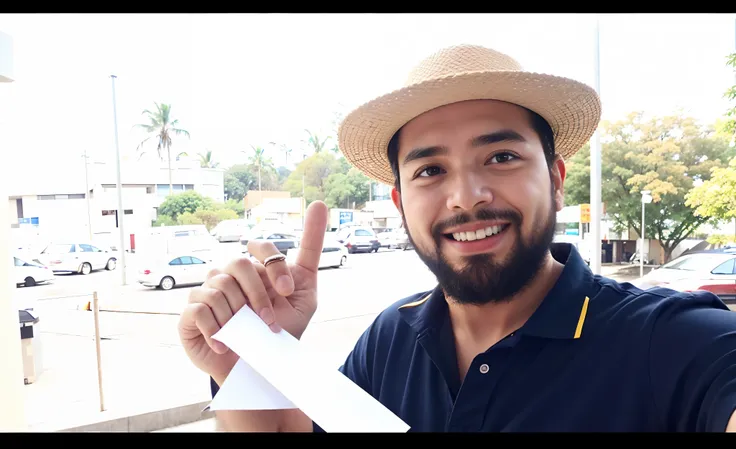 Theres a man whos holding a paper and making a peace sign, facebook post, instagram post, low quality video, Melhor Pintor do Mundo, 🌻🎹🎼, mutahar rindo, wears a destroyed hat, Devagar, 4 0 9 6, youtube video screenshot, Giro, Obra-prima maravilhosa, Postag...