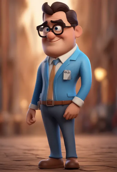 Cartoon character of a man with black glasses and a blue shirt, animation character, Caractere estilizado, animation style rendering, 3D estilizado, Arnold Maya render, 3 d render stylized, toon render keyshot, Personagem 3D, Personagem 3D, 3d rendering st...