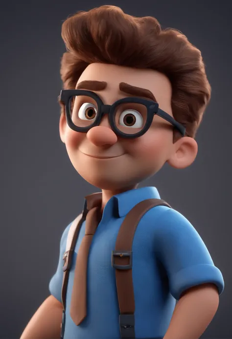 Cartoon character of a man with black glasses and a blue shirt, animation character, Caractere estilizado, animation style rendering, 3D estilizado, Arnold Maya render, 3 d render stylized, toon render keyshot, Personagem 3D, Personagem 3D, 3d rendering st...