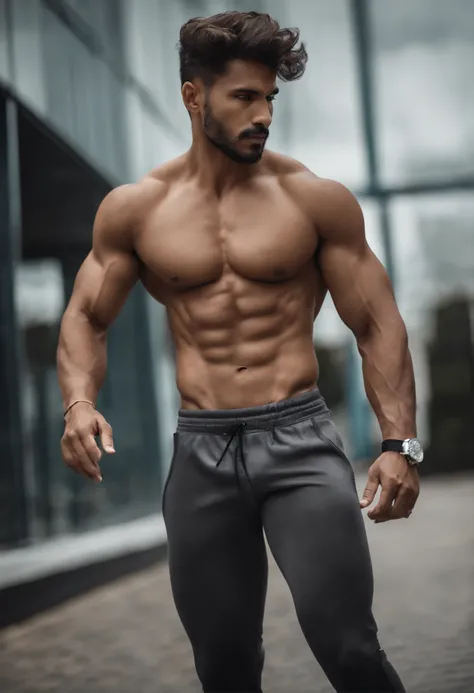 Strong six pack abs and stylish hair and handsome look and mascular body and stylish sert and stylish pent ,grey colour in body and underwear model