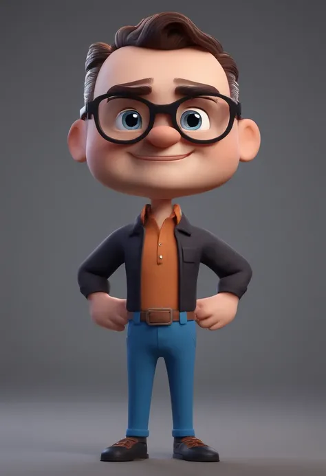 Cartoon character of a man with black glasses and a blue shirt, animation character, Caractere estilizado, animation style rendering, 3D estilizado, Arnold Maya render, 3 d render stylized, toon render keyshot, Personagem 3D, Personagem 3D, 3d rendering st...