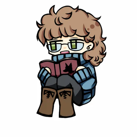 cartoon boy with glasses and a book sitting on a chair, a character based on a haggis, character portrait of me, full body portrait of a short!, cel shaded!!!, as a dnd character, caleb from critical role, advanced digital chibi art, female protagonist 👀 :...