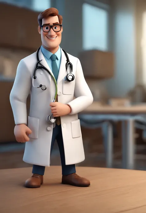 Cartoon character of a doctor man wearing lab coat and stethoscope, loiro e com barba, um personagem animado, Caractere estilizado, animation style rendering, 3D estilizado, , 3 d render stylized, toon render keyshot, Personagem 3D, Personagem 3D, 3d rende...