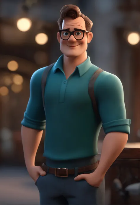 Cartoon character of a man with black glasses and a blue shirt, animation character, Caractere estilizado, animation style rendering, 3D estilizado, Arnold Maya render, 3 d render stylized, toon render keyshot, Personagem 3D, Personagem 3D, 3d rendering st...