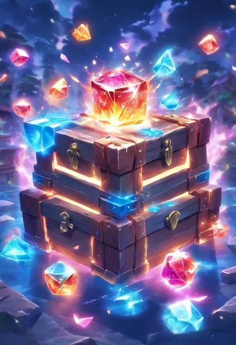 Best Quality, Ultra-high resolution，3 d icon for mobile game，Q version of the chest，highly colorful，Includes a set of chests with 4 levels of treasures