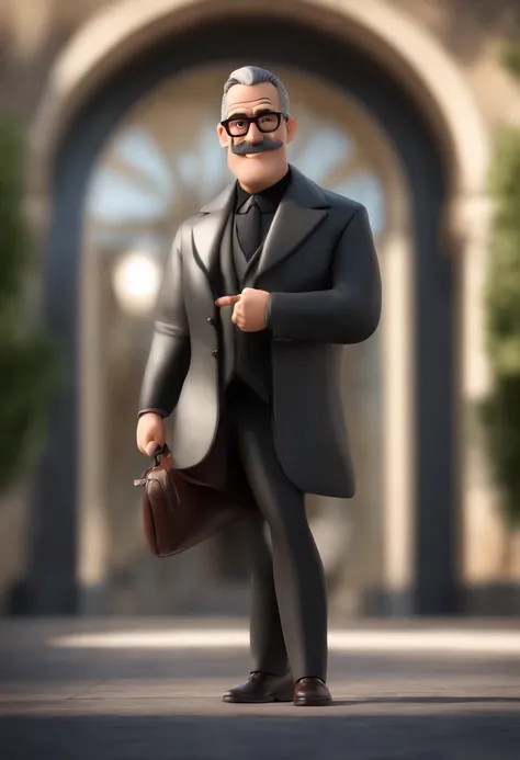 personagem dos desenhos animados de um homem de 40 anos, comcabelos curtos, Gray beard black glasses and a black shirt, animation character, Caractere estilizado, animation style rendering, 3D estilizado, Arnold Maya render, 3 d render stylized, toon rende...