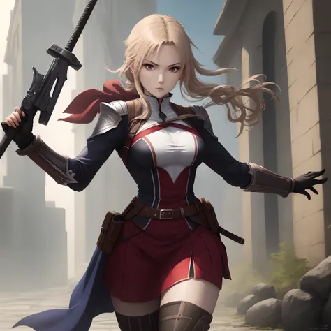 assassin woman, graceful, standing, holding weapon, anime