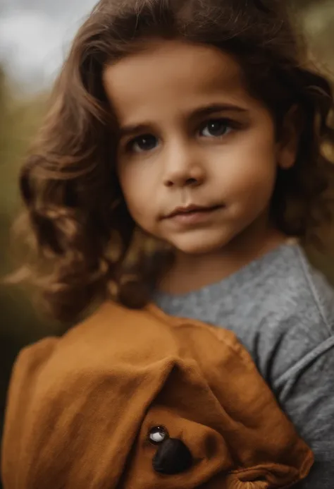 menino: Miguel, aproximadamente 5 anos de idade, cabelo curto estilo Disney, olhos castanhos e sorrisos. garota: Giovana, 2 anos, longos cabelos pretos e olhos azuis. scenecy: Miguel and Giovana are in a cozy little house in the valley, ao fundo um dia ens...