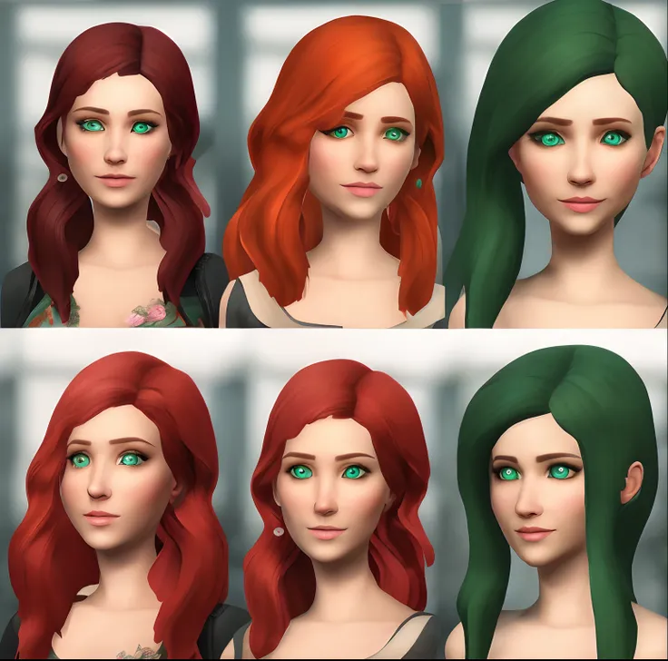 Create a The Sims 4 character, female with red hair and green eyes. that has a youthful appearance. Body all