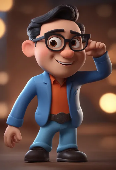 Cartoon character of a man with black glasses and a blue shirt, animation character, Caractere estilizado, animation style rendering, 3D estilizado, Arnold Maya render, 3 d render stylized, toon render keyshot, Personagem 3D, Personagem 3D, 3d rendering st...