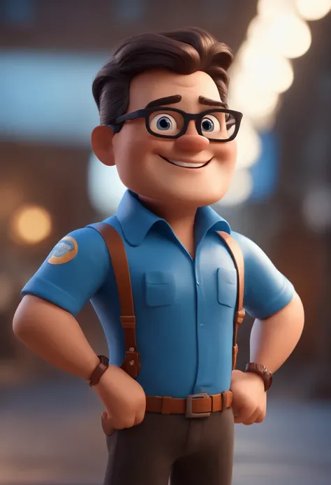 Cartoon character of a man with black glasses and a blue shirt, animation character, Caractere estilizado, animation style rendering, 3D estilizado, Arnold Maya render, 3 d render stylized, toon render keyshot, Personagem 3D, Personagem 3D, 3d rendering st...