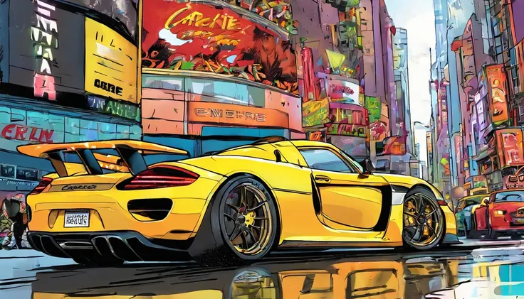 Porsche Carrera GT, time square, pluie