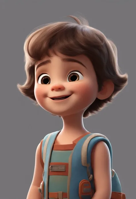 a happy cute kid standing short hair, vestindo uma fantasia espacial, , fundo branco, barnet, toon, estilo pixar, 3d, desenhos animados, rosto detalhado, asymmetrical 16k