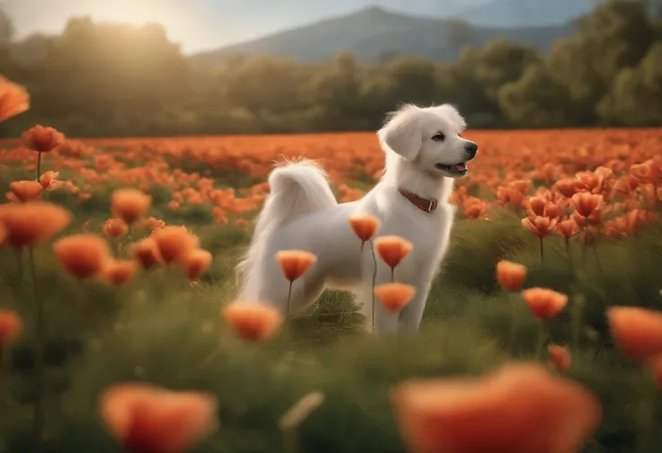 qualidade de imagem do filme，Disney Animation，style of disney animation，Disney film animation，Filmes 3D，China-style，Menina de cabelo comprido gordinho e cachorrinho brincando no campo do campo，long hair and small braids，Denim suspenders，Bare feet，profundid...