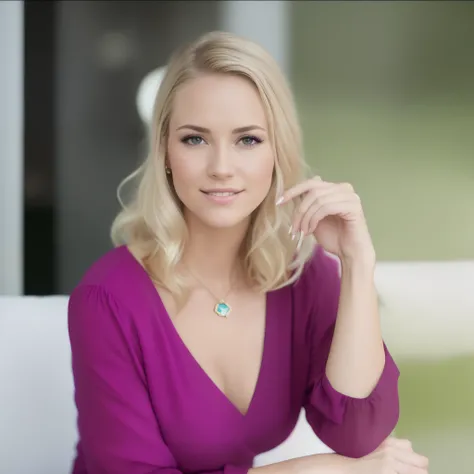 Blonde woman in purple shirt sitting on a sofa with a glass of wine, Kimberly Asstyn, Beth Cavener, foto de perfil headshot, Miranda Meeks, Directed by: Jacqui Morgan, Angie Glocka, Laurie graxa, Karen Carr, Alana Fletcher, imagem de perfil, imagem retrato...