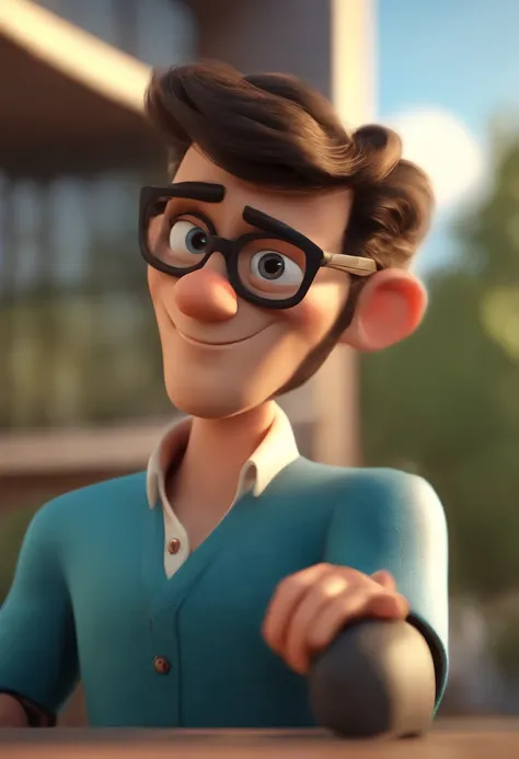 Cartoon character of a man wearing black glasses and a blue shirt, um personagem animado, Caractere estilizado, animation style rendering, 3D estilizado, Arnold Maya render, 3 d render stylized, toon render keyshot, Personagem 3D, Personagem 3D, 3d renderi...