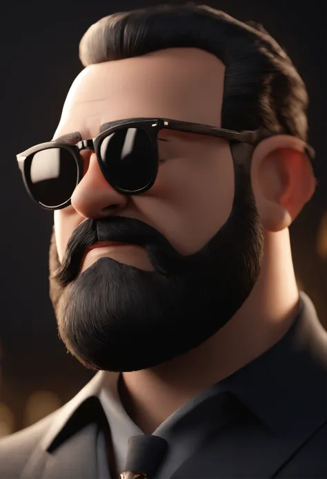 Cartoon character of a man with a shaved head and a big closed beard, with black glasses and black shirt, animation character, Caractere estilizado, animation style rendering, 3D estilizado, Arnold Maya render, 3 d render stylized, toon render keyshot, Per...