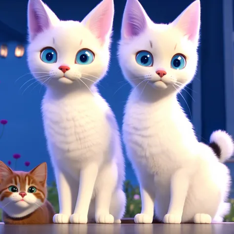 a disney pixar inspired movie poster. the scene should be in the distinct digital art style of pixar. with a focus on character expressions, vibrant colors, and detailed textures that are characteristic if their animations. you can see a white ragdoll cat ...