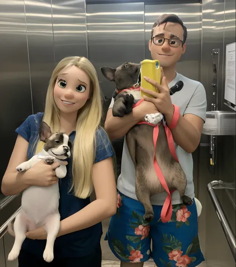 Casal com seus cachorros Criar estilo pixar 3D