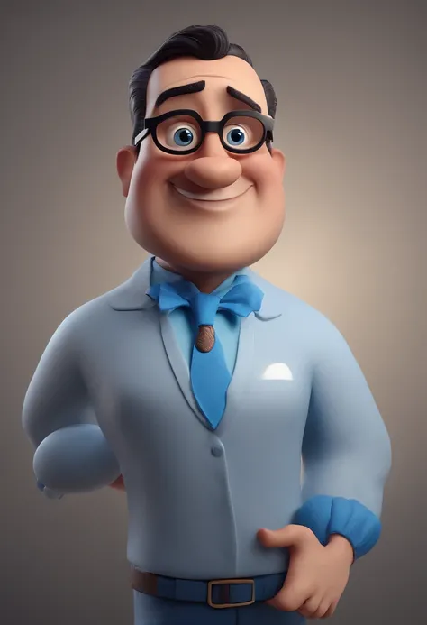 Cartoon character of a man with black glasses and a blue shirt, animation character, Caractere estilizado, animation style rendering, 3D estilizado, Arnold Maya render, 3 d render stylized, toon render keyshot, Personagem 3D, Personagem 3D, 3d rendering st...